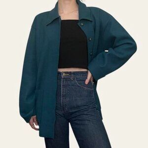 Partners 2000s vintage dark teal fleece button-up shacket felt coat - small